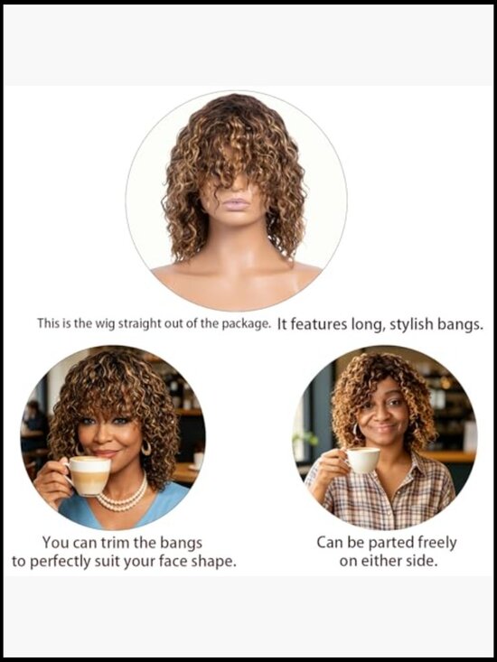 Water Wave Wig with Bangs 100% Brazilian Virgin Human Hair Glueless Machine main image 5
